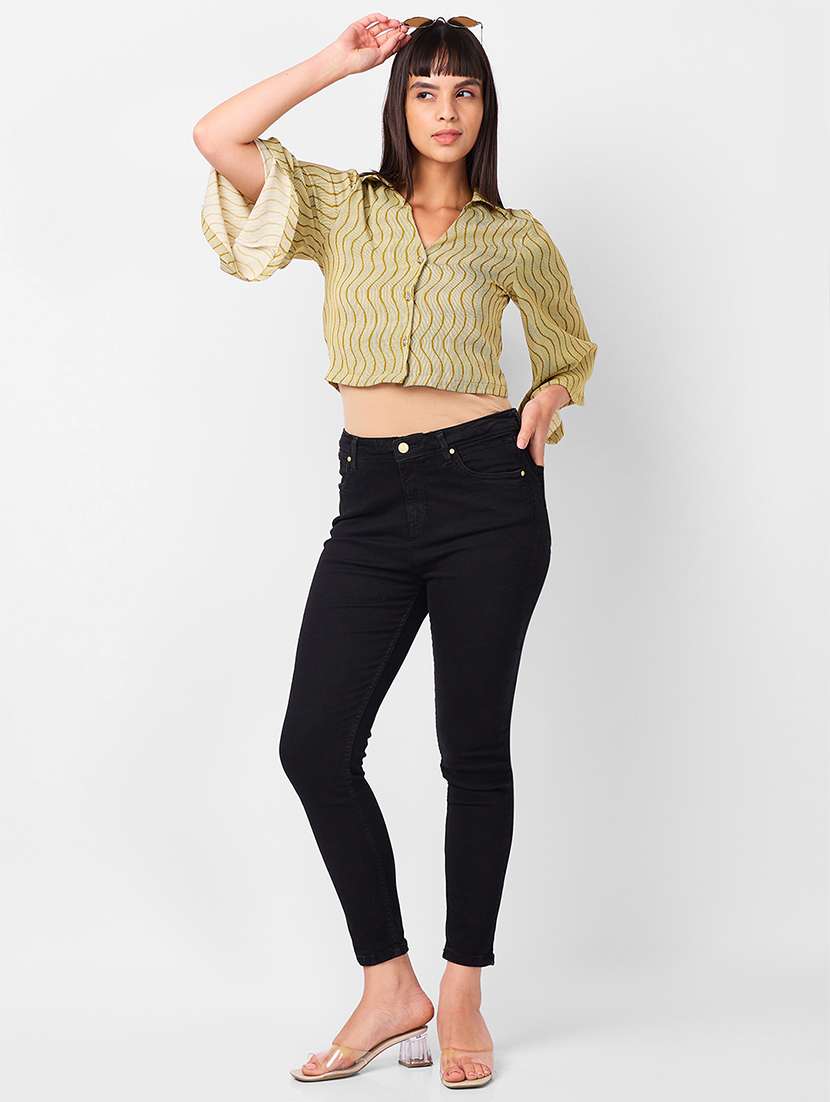 women printed bell sleeves crop shirt - 21840695 -  Standard Image - 4