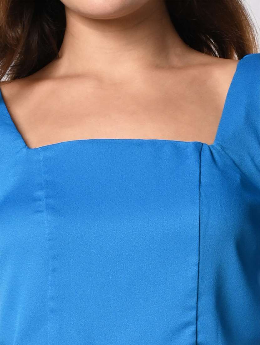 women solid puff sleeves crop top - 21840714 -  Standard Image - 4