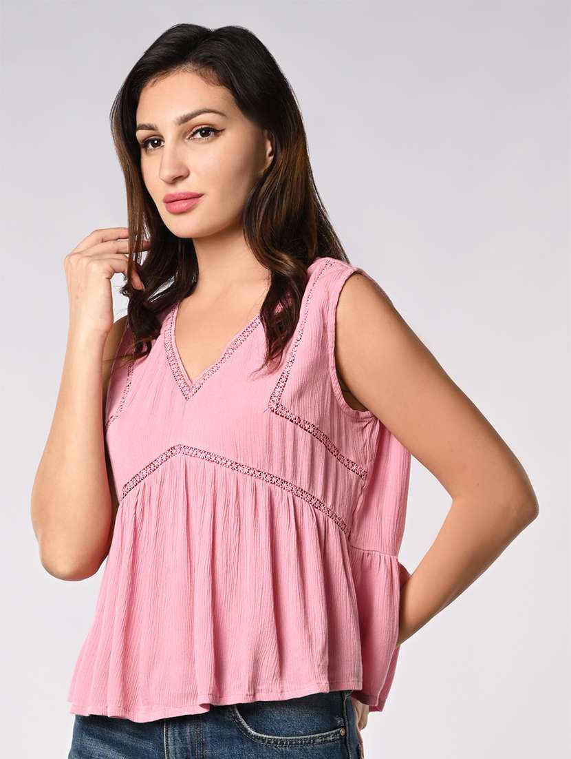 women solid sleevless flared top - 21840727 - Standard Image - 1
