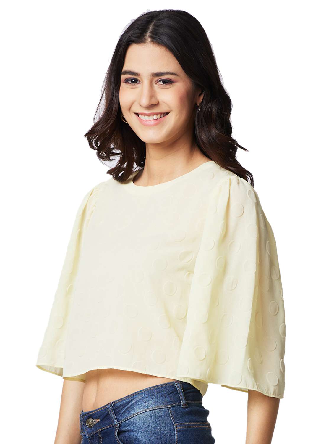 women self designed bell sleeves crop top - 21840737 -  Standard Image - 1