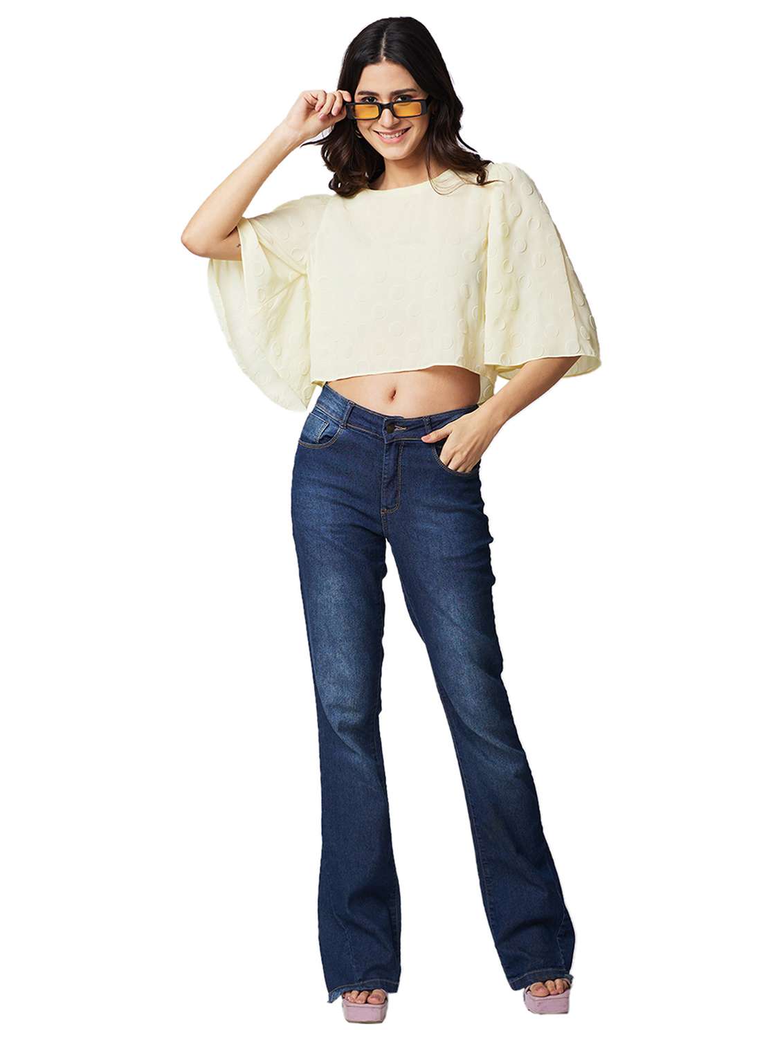 women self designed bell sleeves crop top - 21840737 -  Standard Image - 4