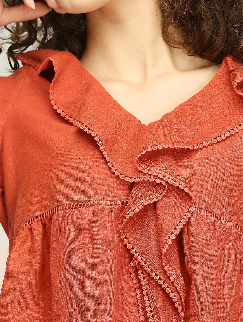 women solid ruffle detailed crop top - 21840766 -  Standard Image - 4