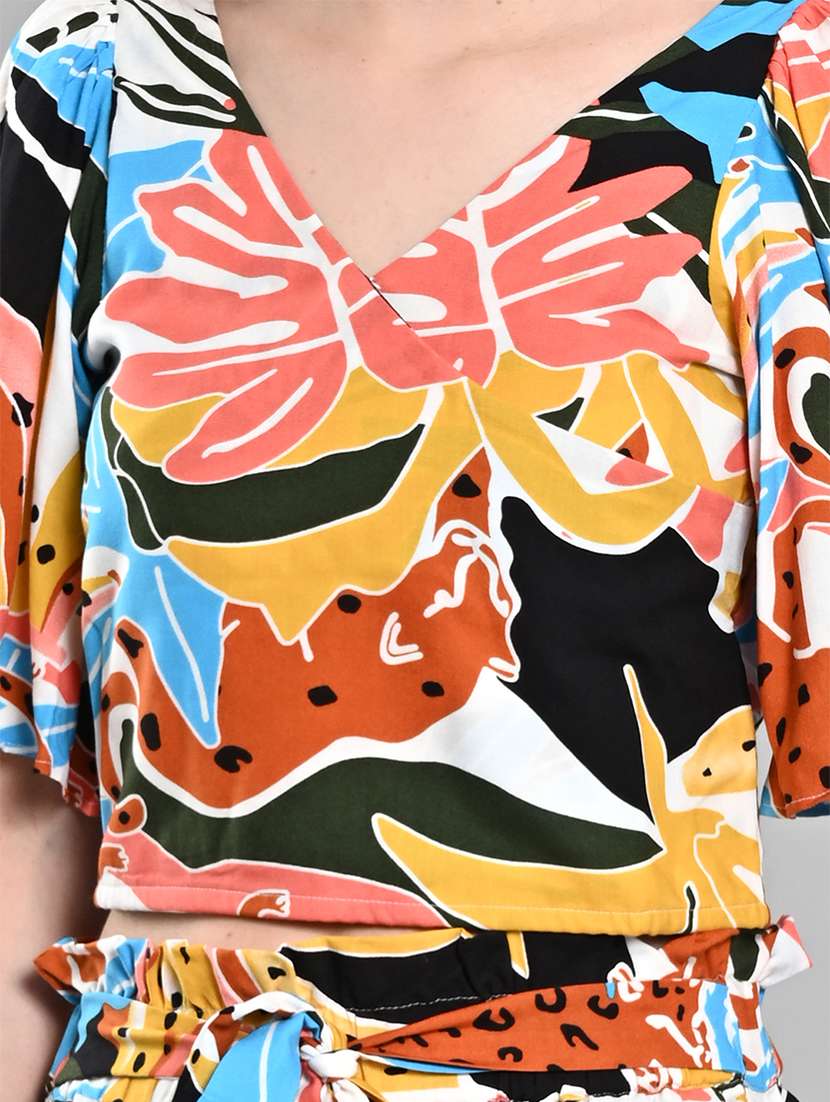 women printed puff sleeves crop top - 21840773 - Standard Image - 4