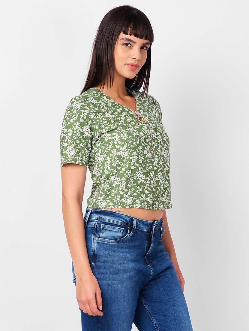 women floral printed short sleeves regular top - 21840780 -  Standard Image - 1