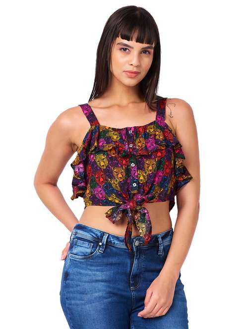 women printed shoulder strap crop top - 21840783 -  Standard Image - 0
