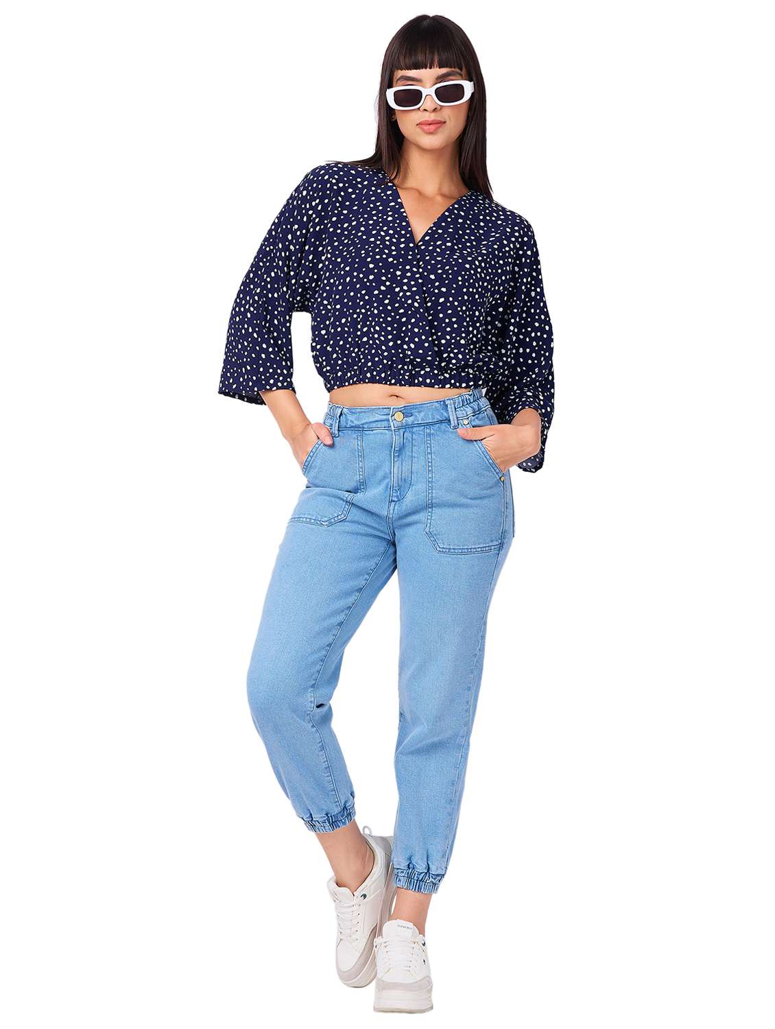 women printed overlap neck crop top - 21840785 - Standard Image - 4