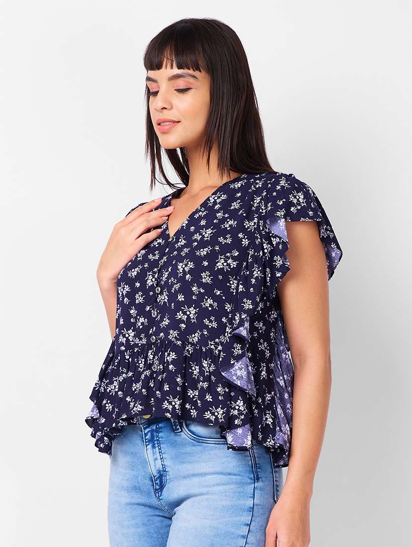 women floral printed ruffle sleeves top - 21840793 -  Standard Image - 1