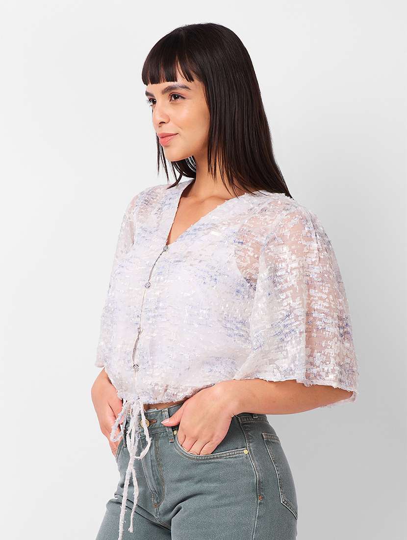 women self designed puff sleeves crop top with slip  - 21840794 -  Standard Image - 1