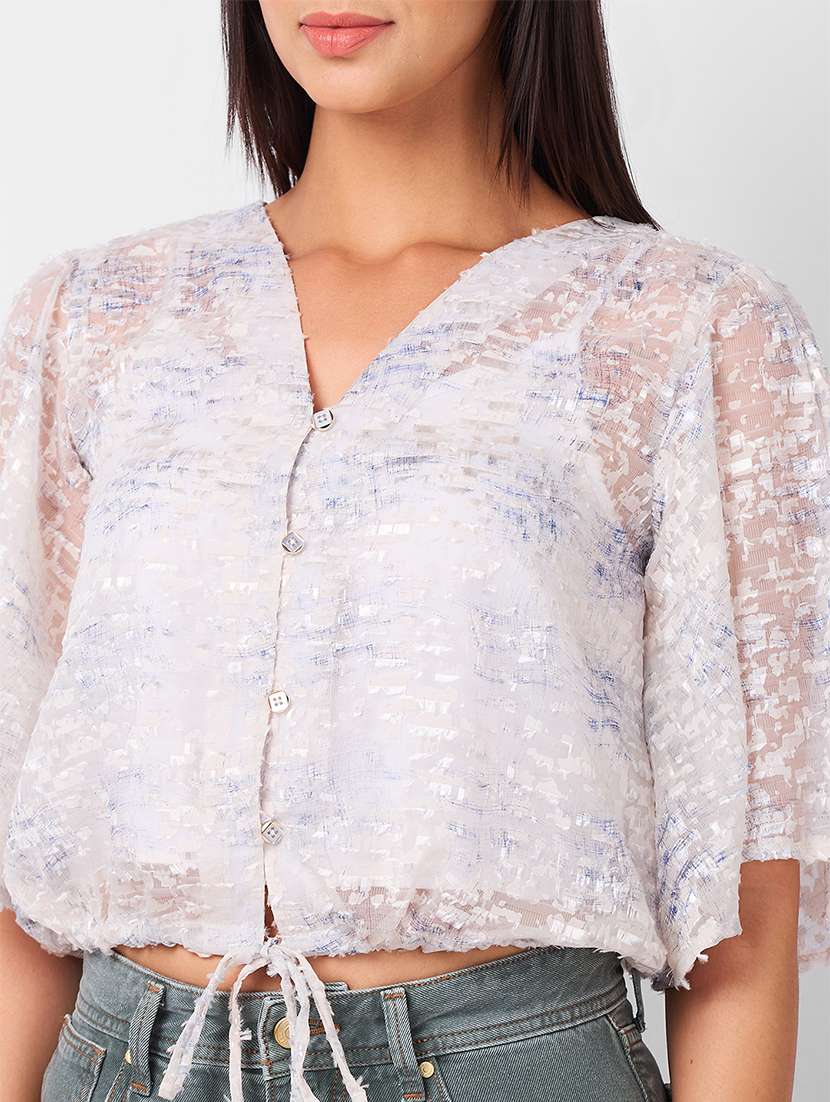 women self designed puff sleeves crop top with slip  - 21840794 -  Standard Image - 4