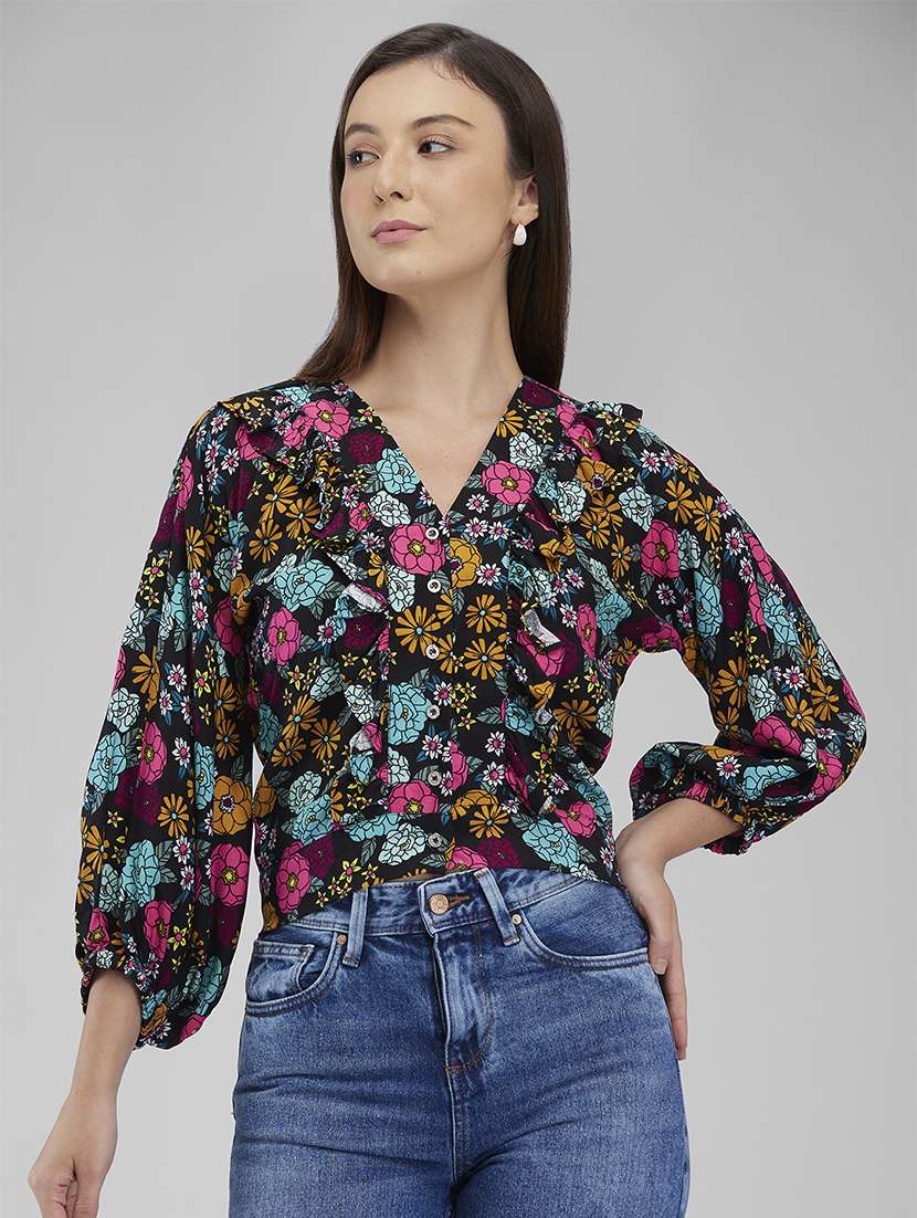 women floral print puff sleeves regular top