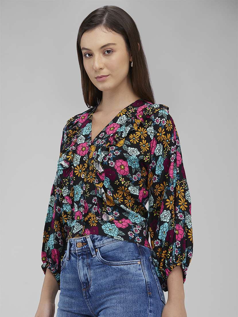 women floral print puff sleeves regular top - 21840799 - Standard Image - 1