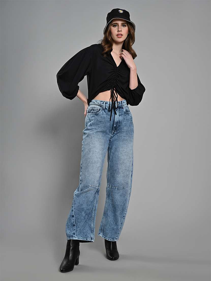 women solid puff sleeves ruched top - 21840806 -  Standard Image - 4