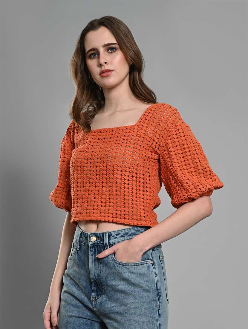 women self designed puff sleeves crop top - 21840808 -  Standard Image - 1