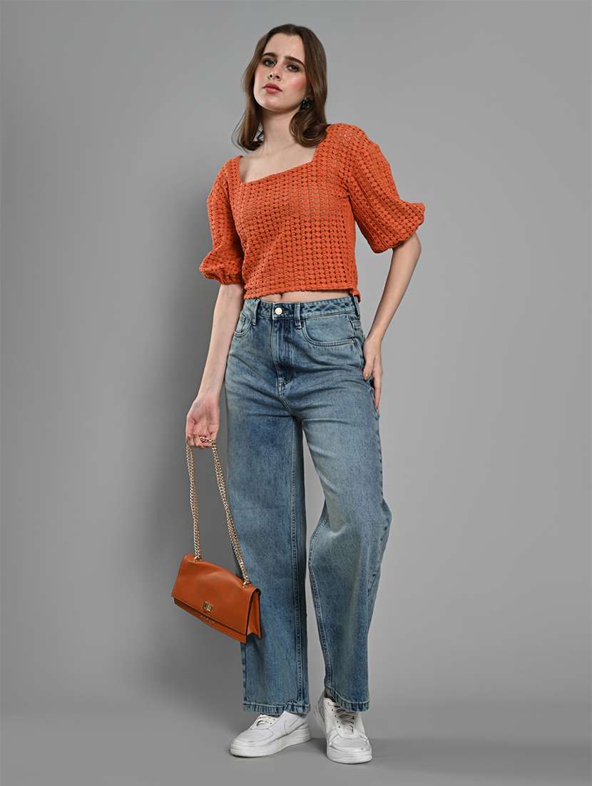 women self designed puff sleeves crop top - 21840808 -  Standard Image - 4