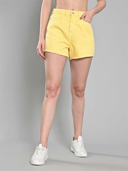 women solid high rise denim short - 21840810 - Standard Image - 0