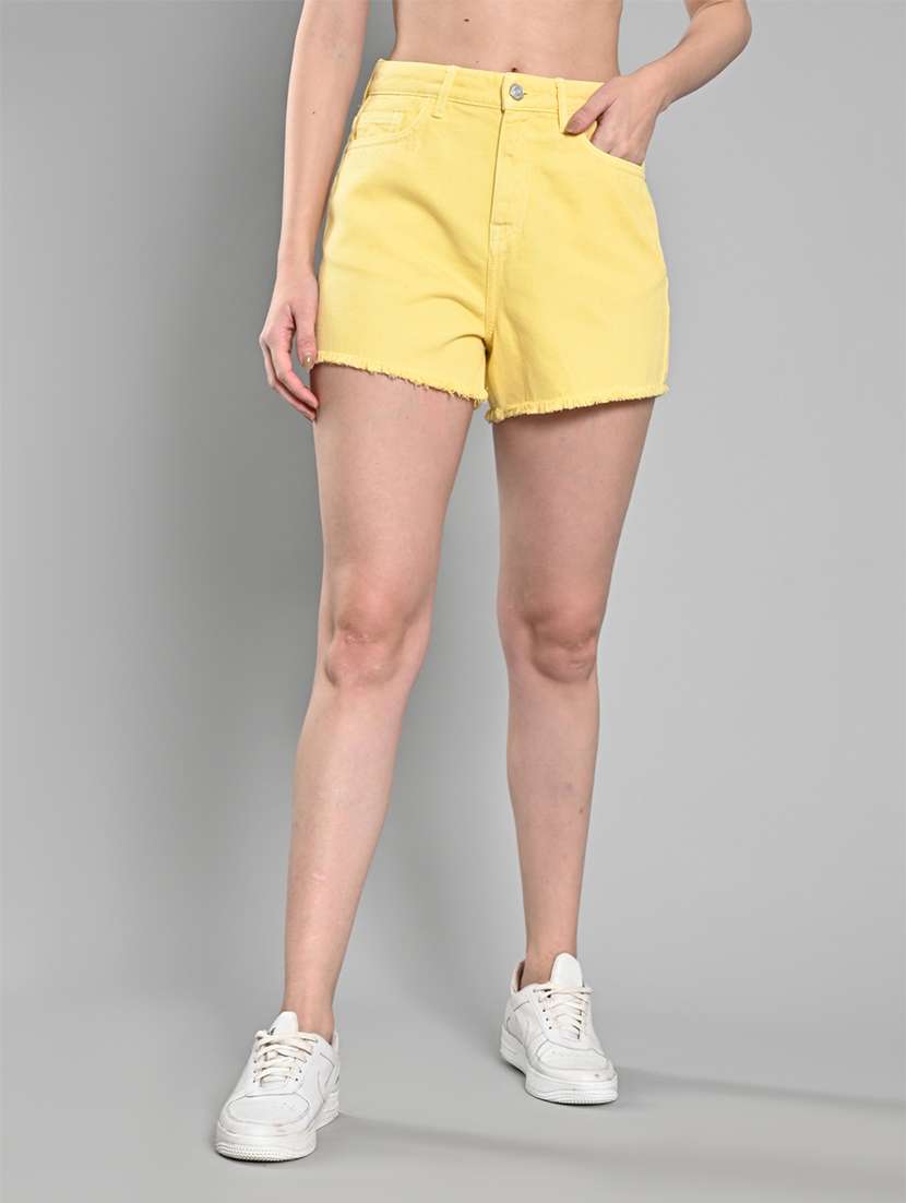 women solid high rise denim short - 21840810 - Zoom Image - 0