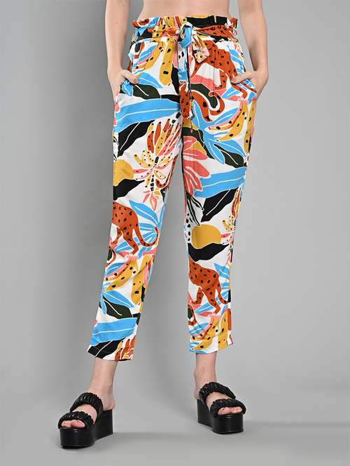 women printed mid rise straight trouser - 21840819 - Standard Image - 0