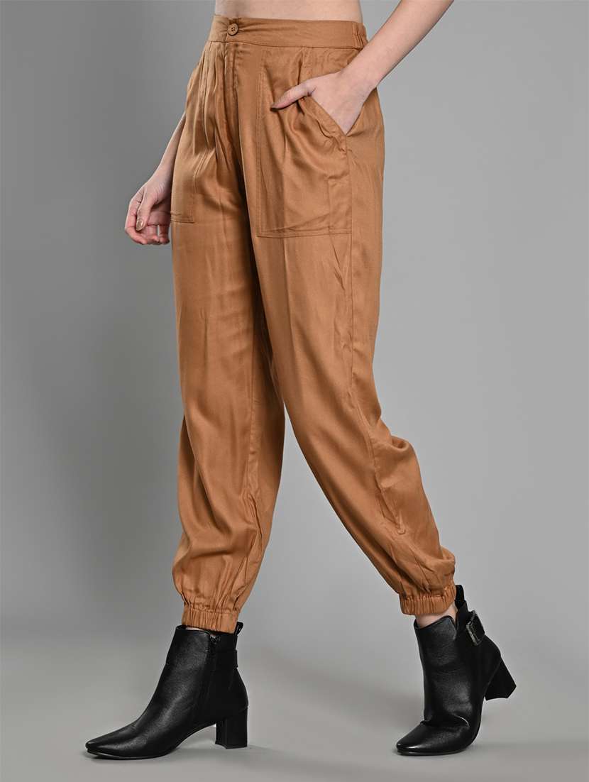 women solid high rise joggers - 21840822 - Standard Image - 1