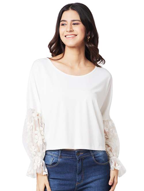 women solid puffsleeves regular top - 21840827 -  Standard Image - 0