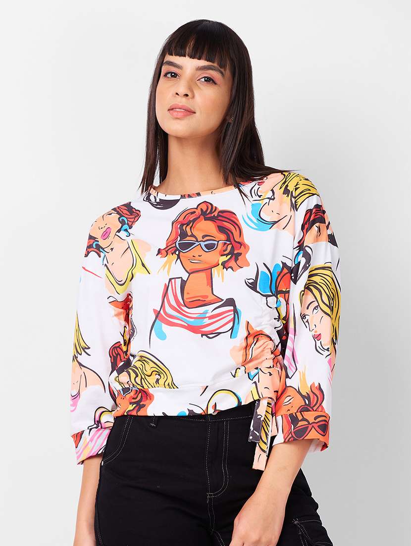 women printed three quarter sleeves t-shirt