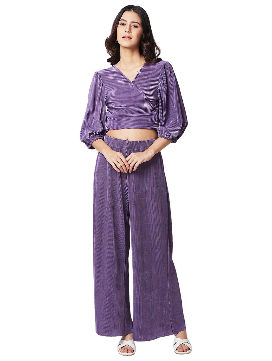 women solid top and palazzo co-ord set - 21840848 - Standard Image - 1