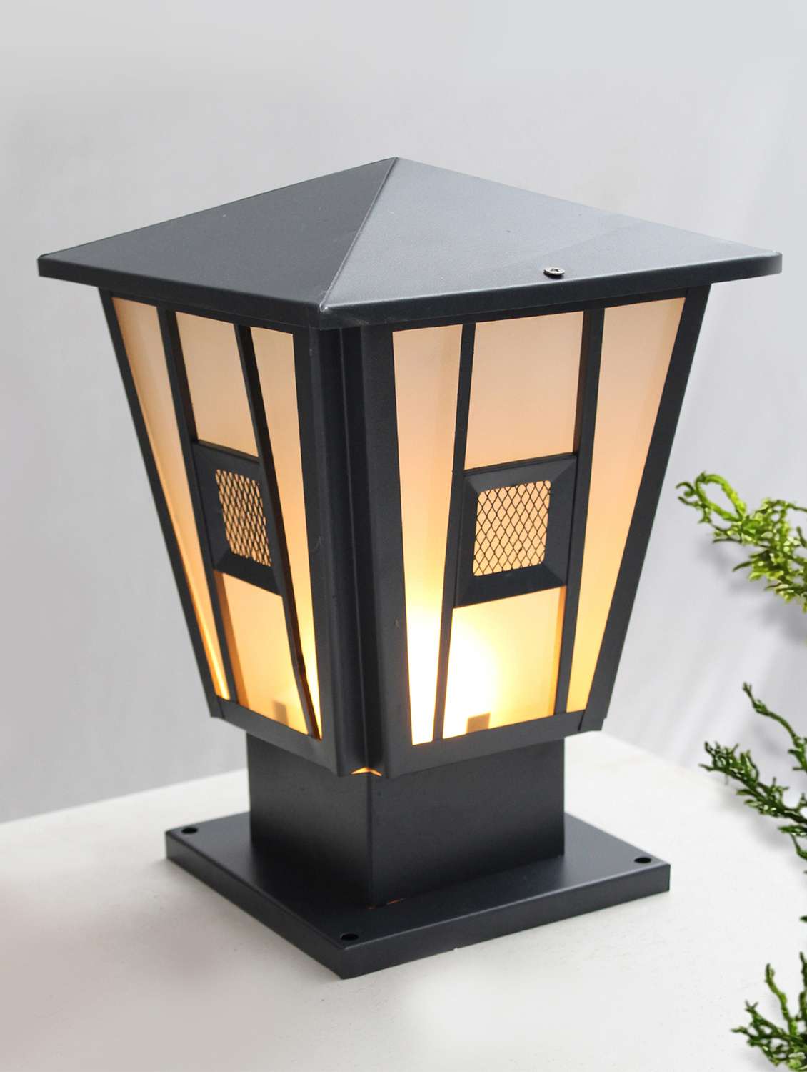 modern black outdoor gate light with frosted glass