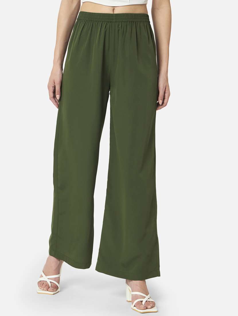 women solid mid rise straight palazzo