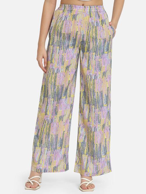 women printed high rise straight palazzo - 21840878 - Standard Image - 0