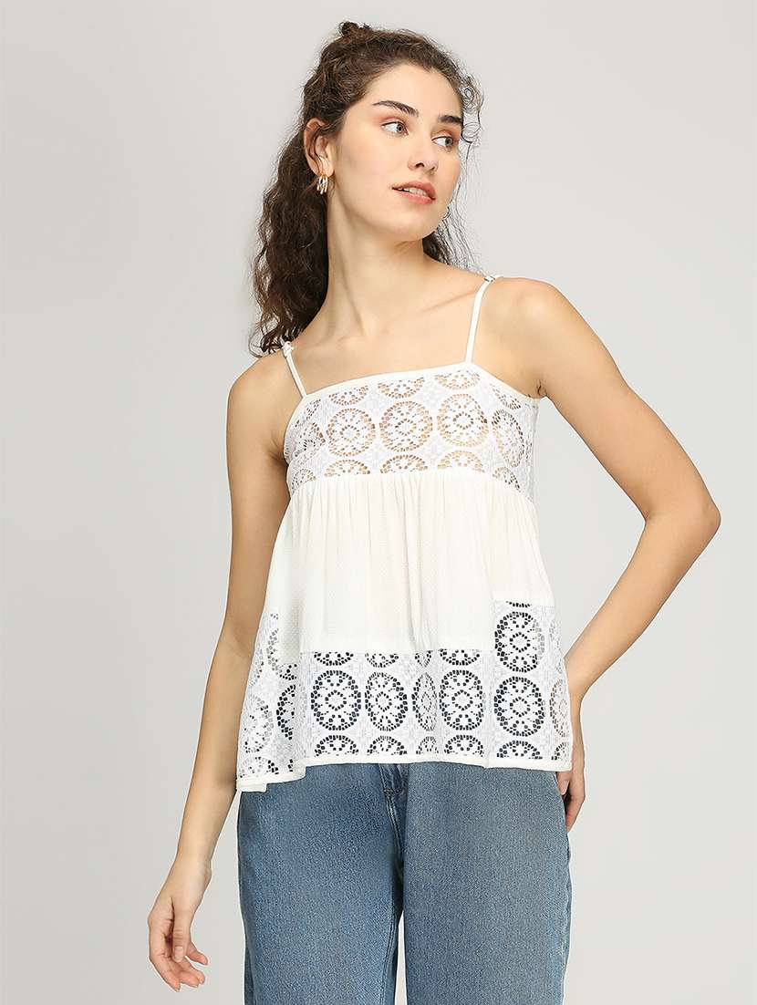 women laced shoulder strap a-line top - 21840925 - Zoom Image - 0