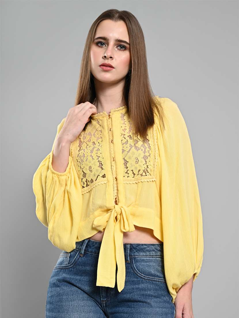 women lace detailed puff sleeves crop top - 21840928 - Zoom Image - 0