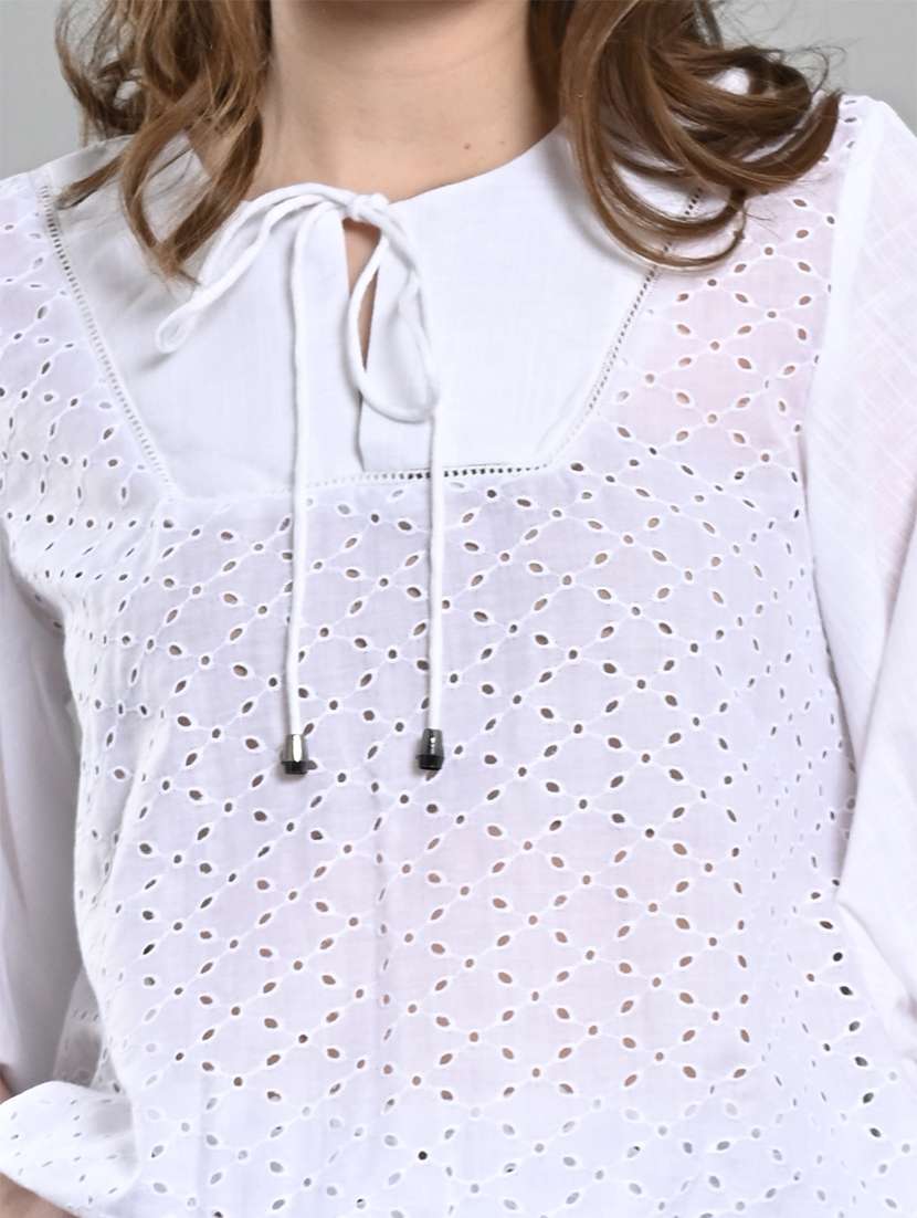 women puff sleeves schiffli regular top - 21840930 - Standard Image - 4