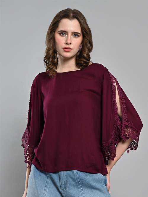 women lace detailed boat neck regular top - 21840932 - Standard Image - 0