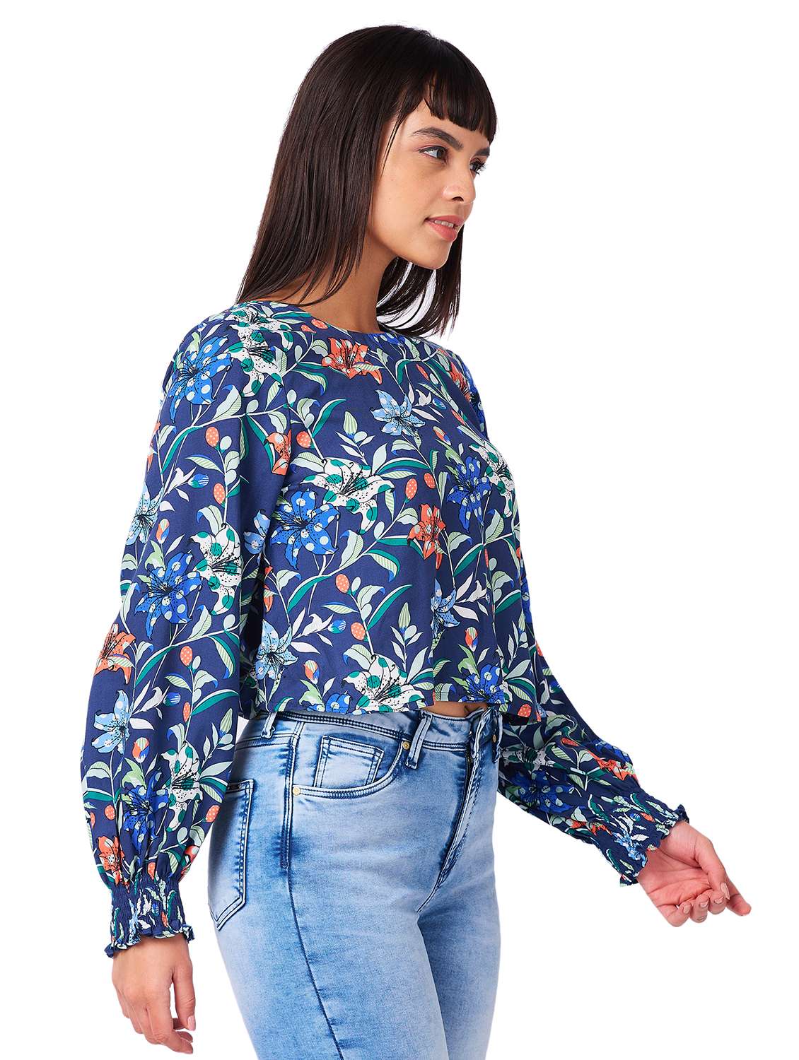 women floral printed long sleeves backless top - 21840933 -  Standard Image - 1