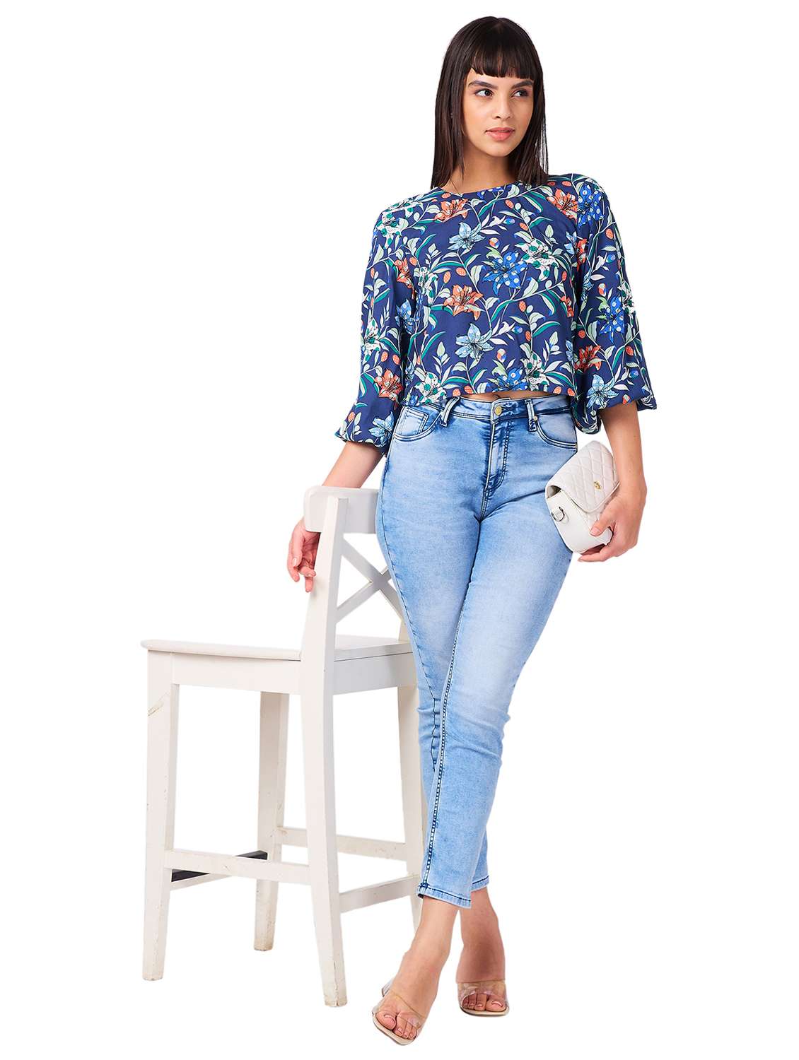 women floral printed long sleeves backless top - 21840933 - Standard Image - 4