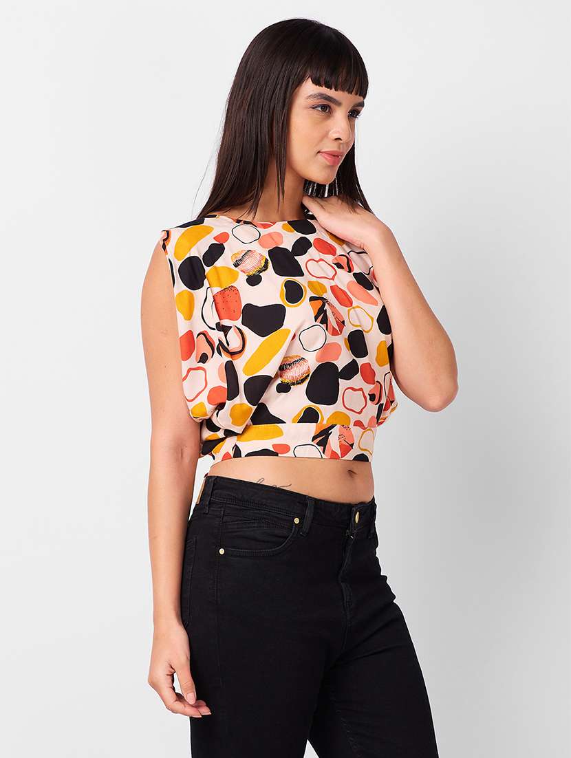 women printed sleeveless back tie up top - 21840935 -  Standard Image - 1