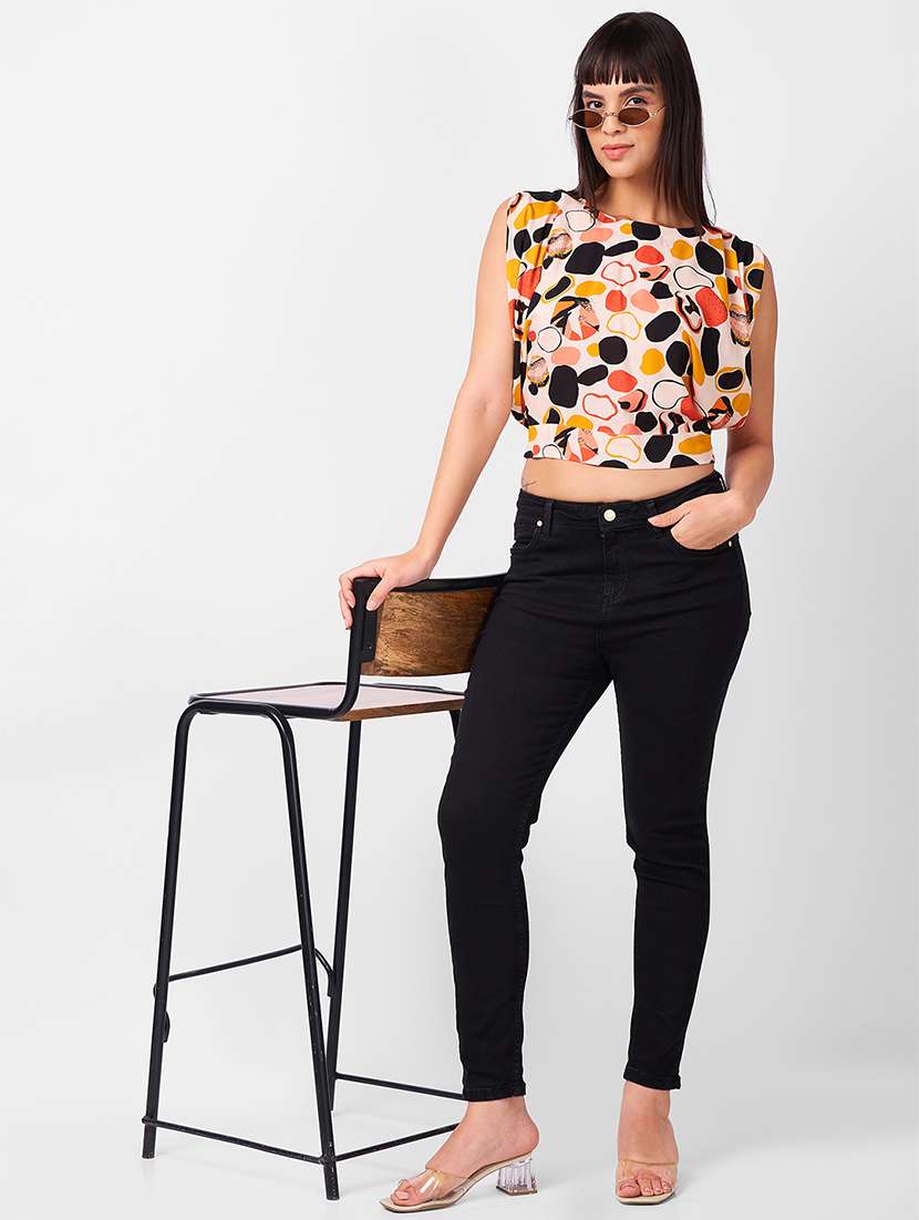 women printed sleeveless back tie up top - 21840935 -  Standard Image - 4