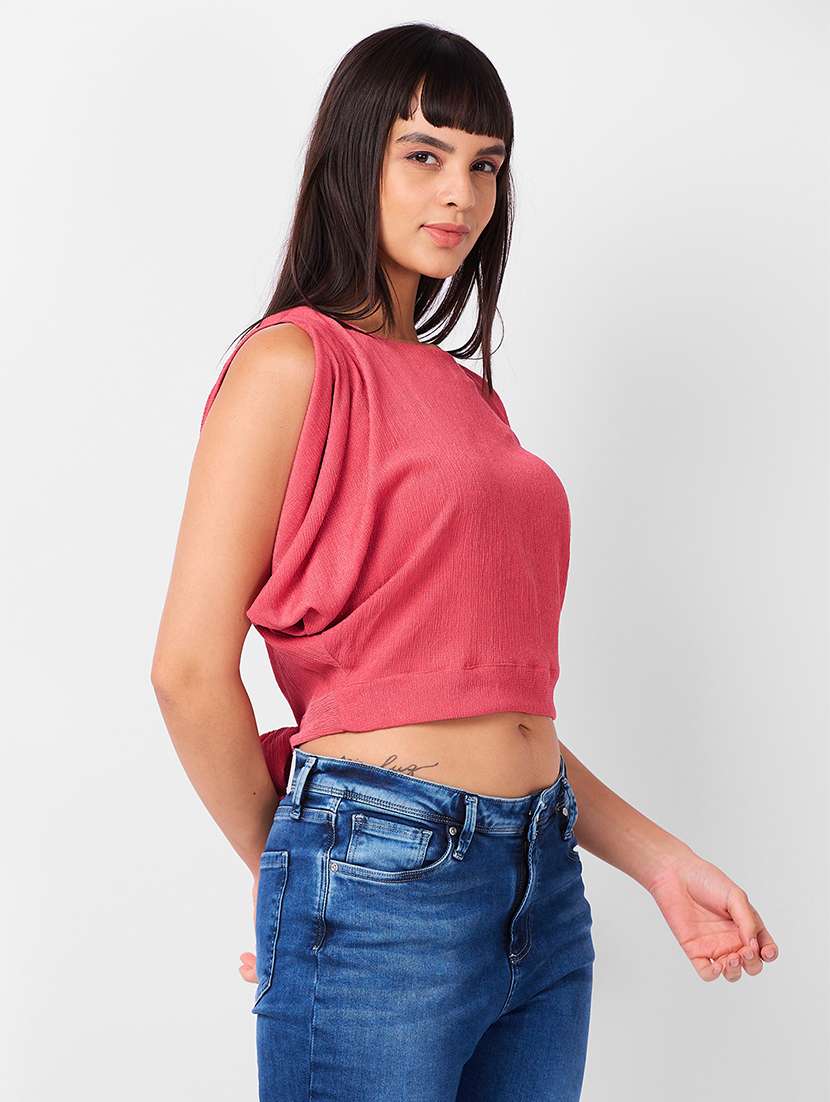 women solid sleeveless tie back top - 21840936 -  Standard Image - 1