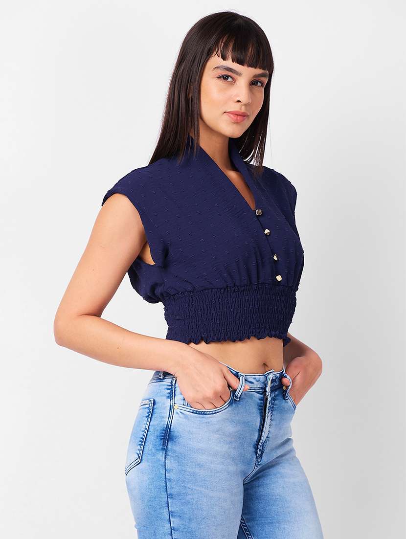 women solid sleeveless crop top - 21840939 -  Standard Image - 1