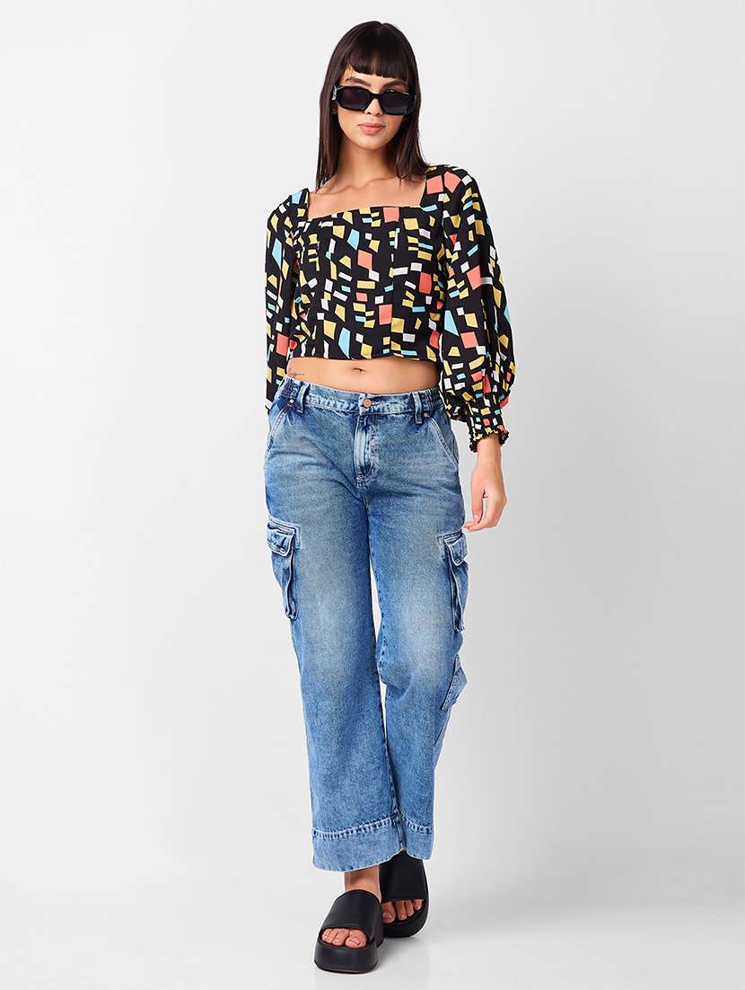 women printed puff sleeves crop top - 21840943 -  Standard Image - 4