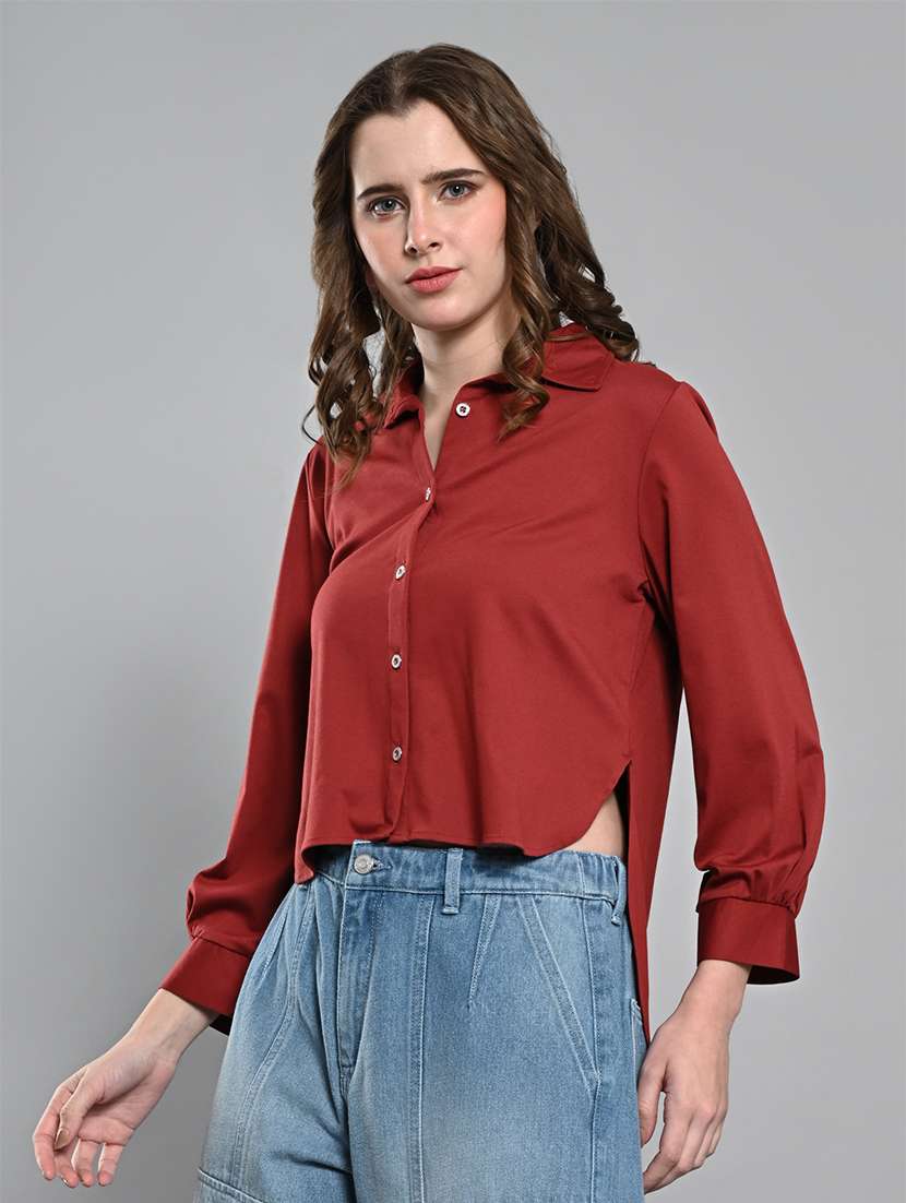women solid long sleeve crop shirt - 21840948 -  Standard Image - 1