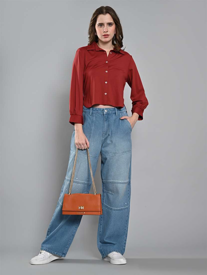 women solid long sleeve crop shirt - 21840948 -  Standard Image - 4