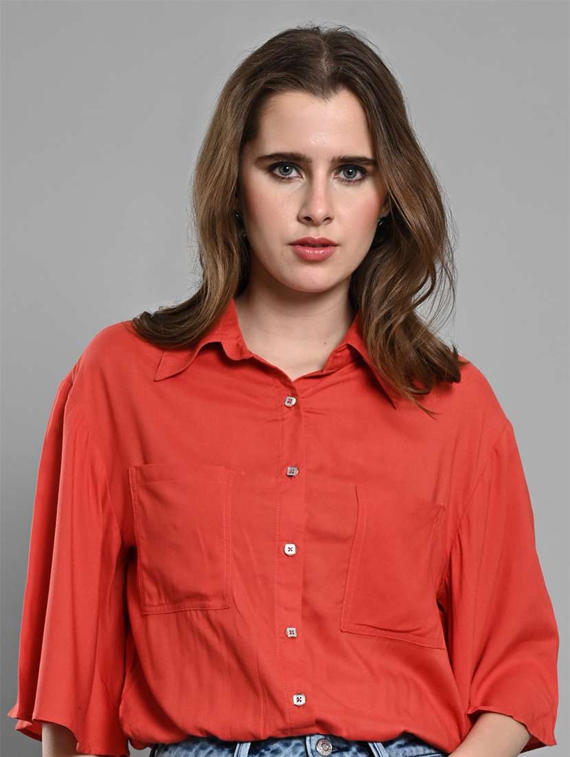 women solid collared regular shirt