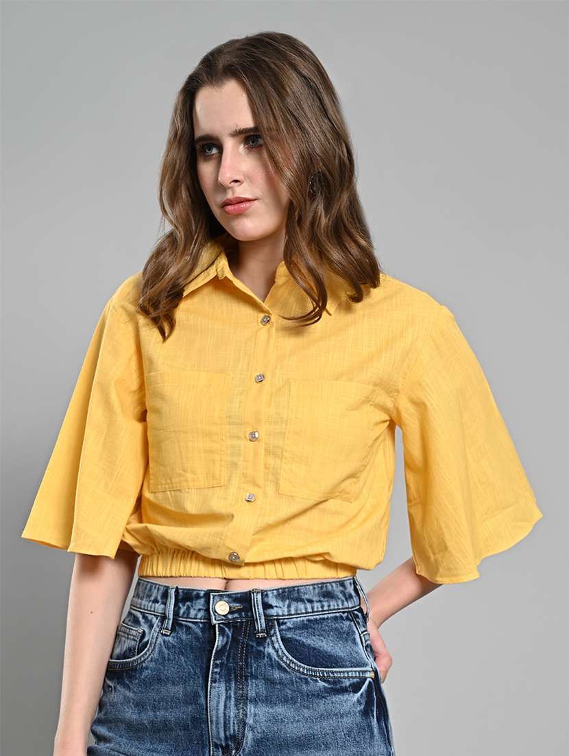 women solid collared regular shirt - 21840966 - Standard Image - 1