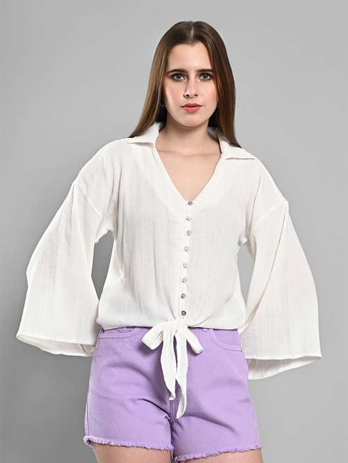 women solid collared regular shirt - 21840968 - Standard Image - 0