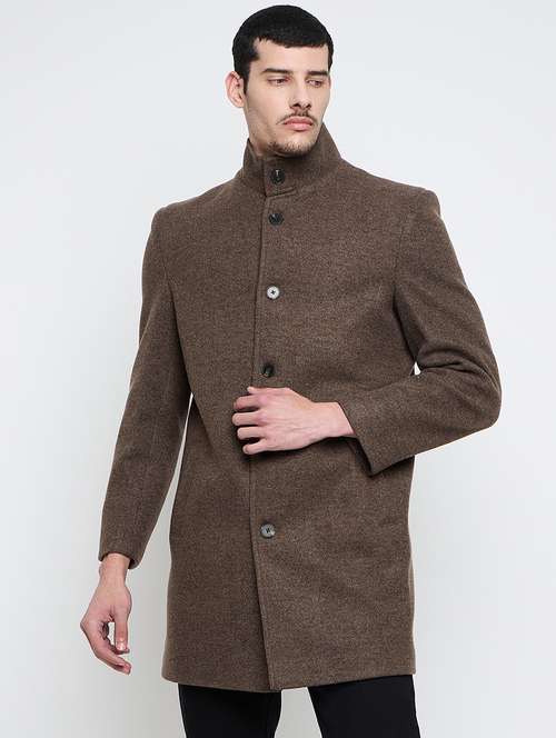 men stand collared long sleeves trenchcoat coat