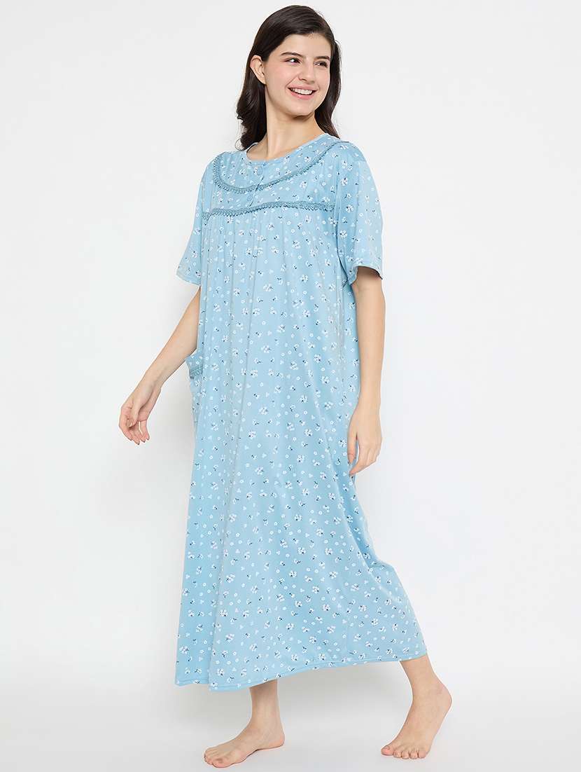 women floral printed short sleeve nighty - 21840982 -  Standard Image - 1
