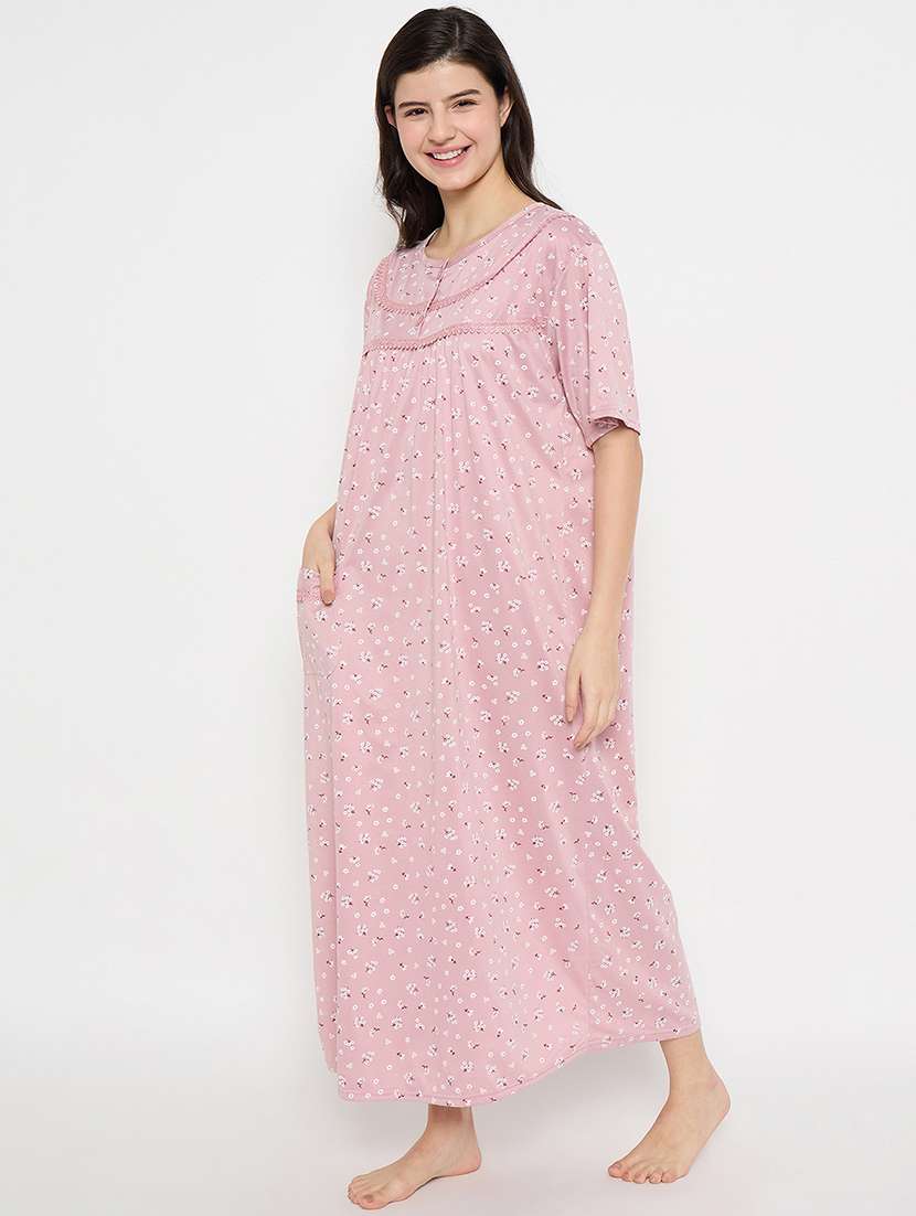women floral printed short sleeve nighty - 21840983 -  Standard Image - 1