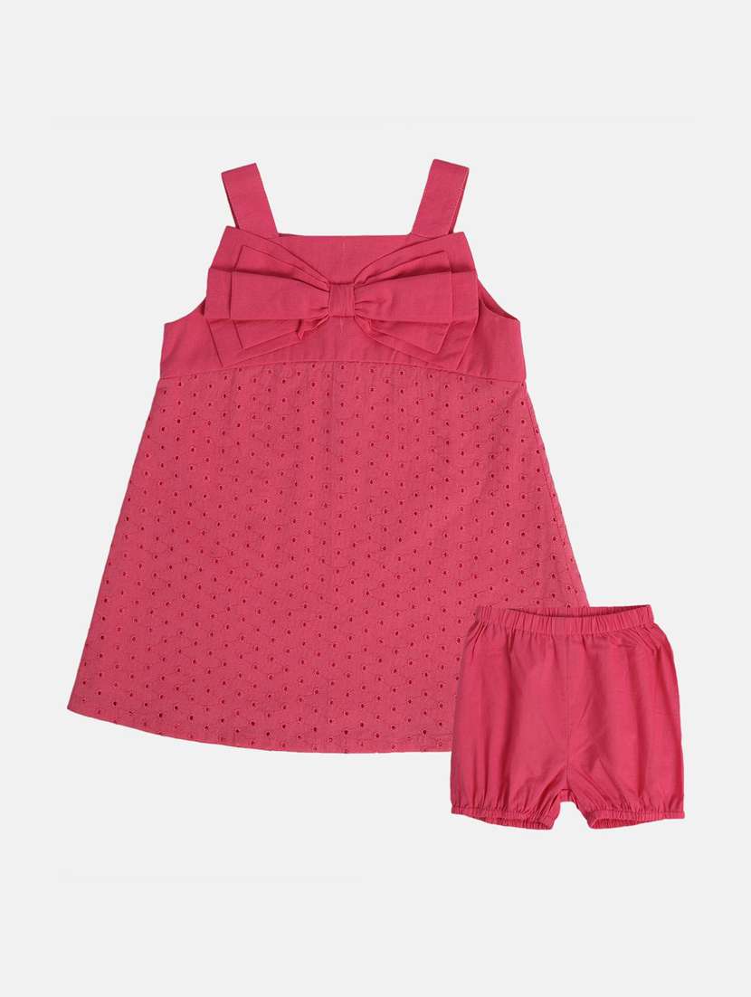 girls pink self design frock with bloomer - 21840984 -  Standard Image - 1