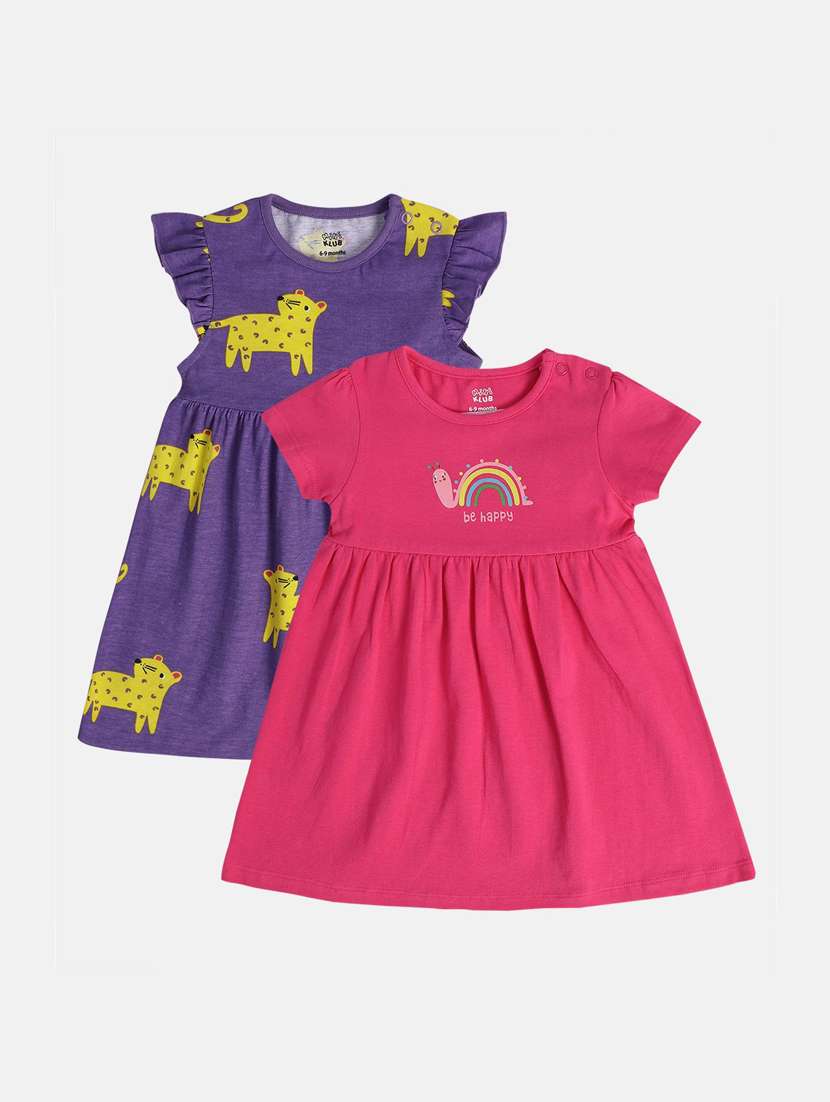 girls pack of 2 printed round neck frock - 21840988 -  Standard Image - 1