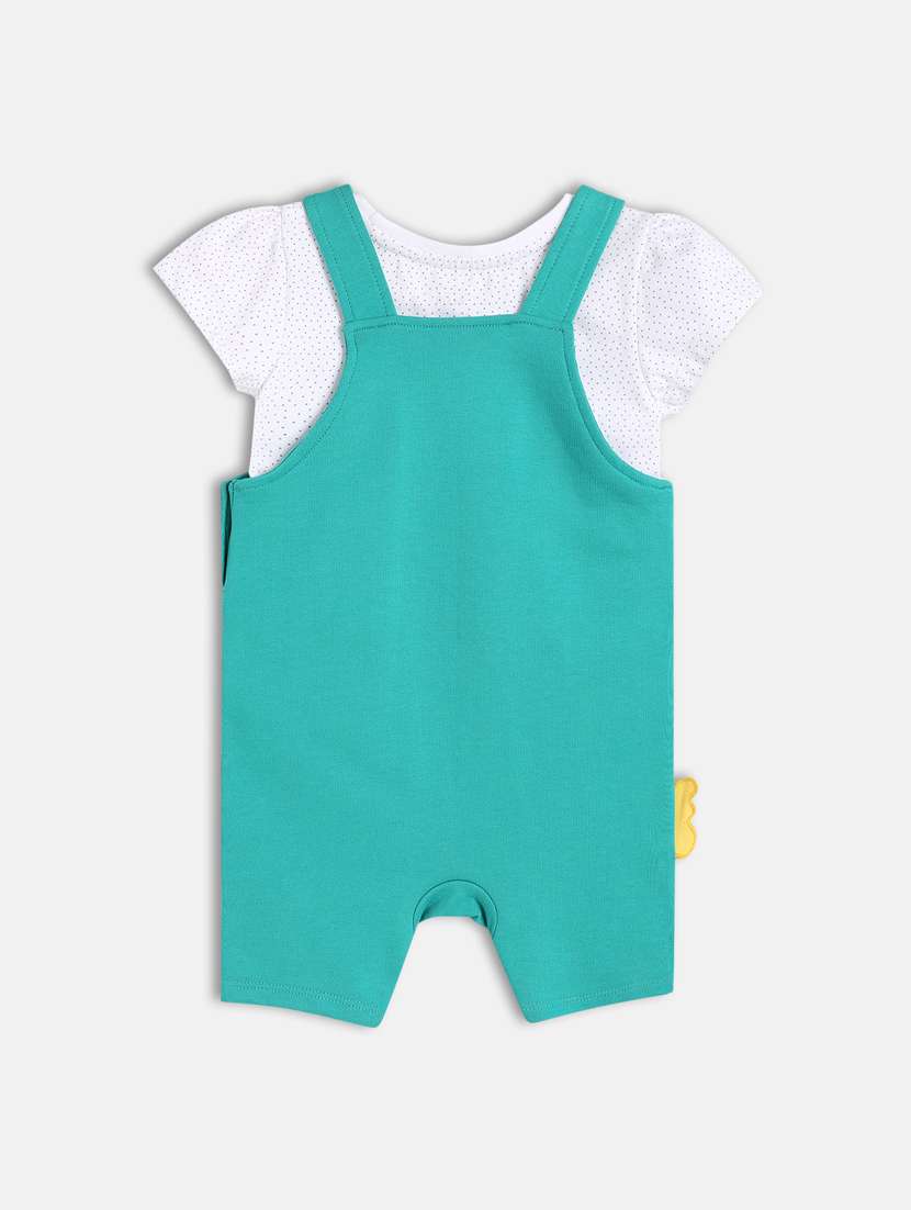girls turquoise solid t-shirt & dungaree set - 21841029 -  Standard Image - 1